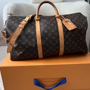 Louis Vuitton Brown Monogram Keepall 50 with Natural Vachetta Trim